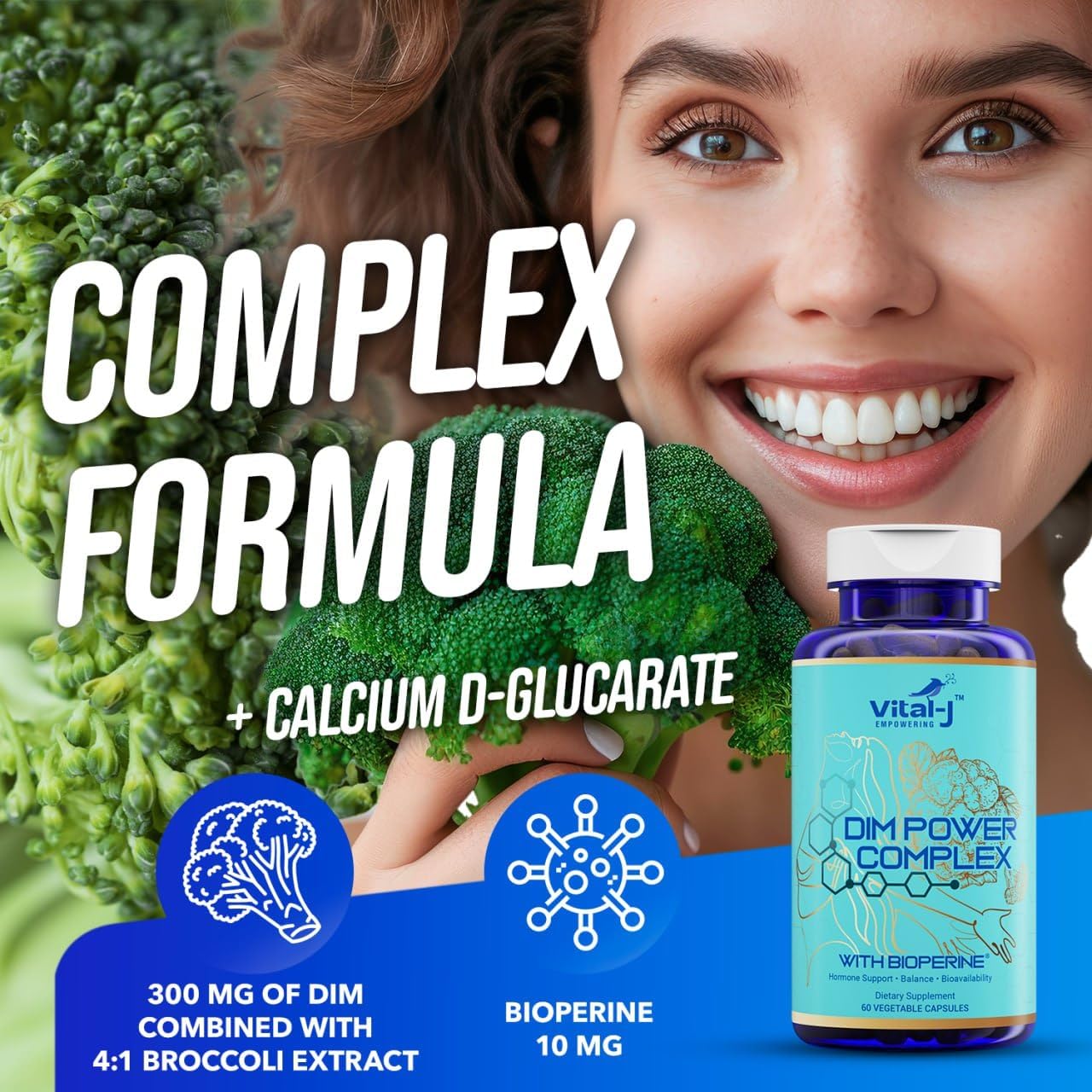 4-in-1 DIM Potent Complex 300mg Supplement for Estrogen Balance, Metabolism, Energy, Menopause Support - with Bioperine, Calcium, Broccoli Extract - 90 Servings for Women and Men