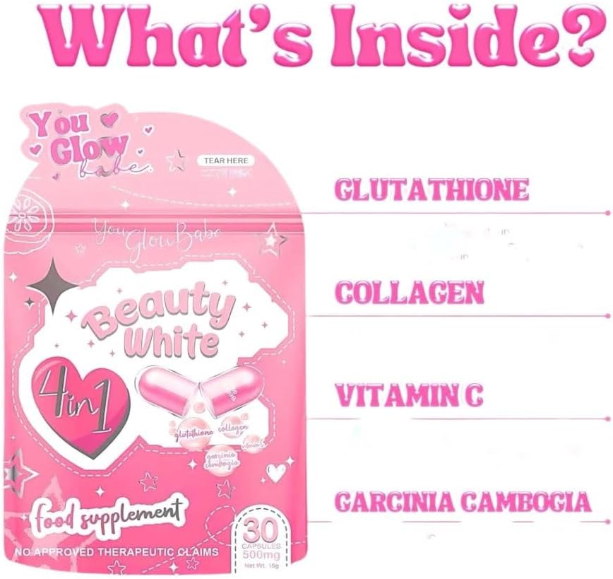 4 in 1 Glutathione Capsules for Beauty White Skin - 30 Count