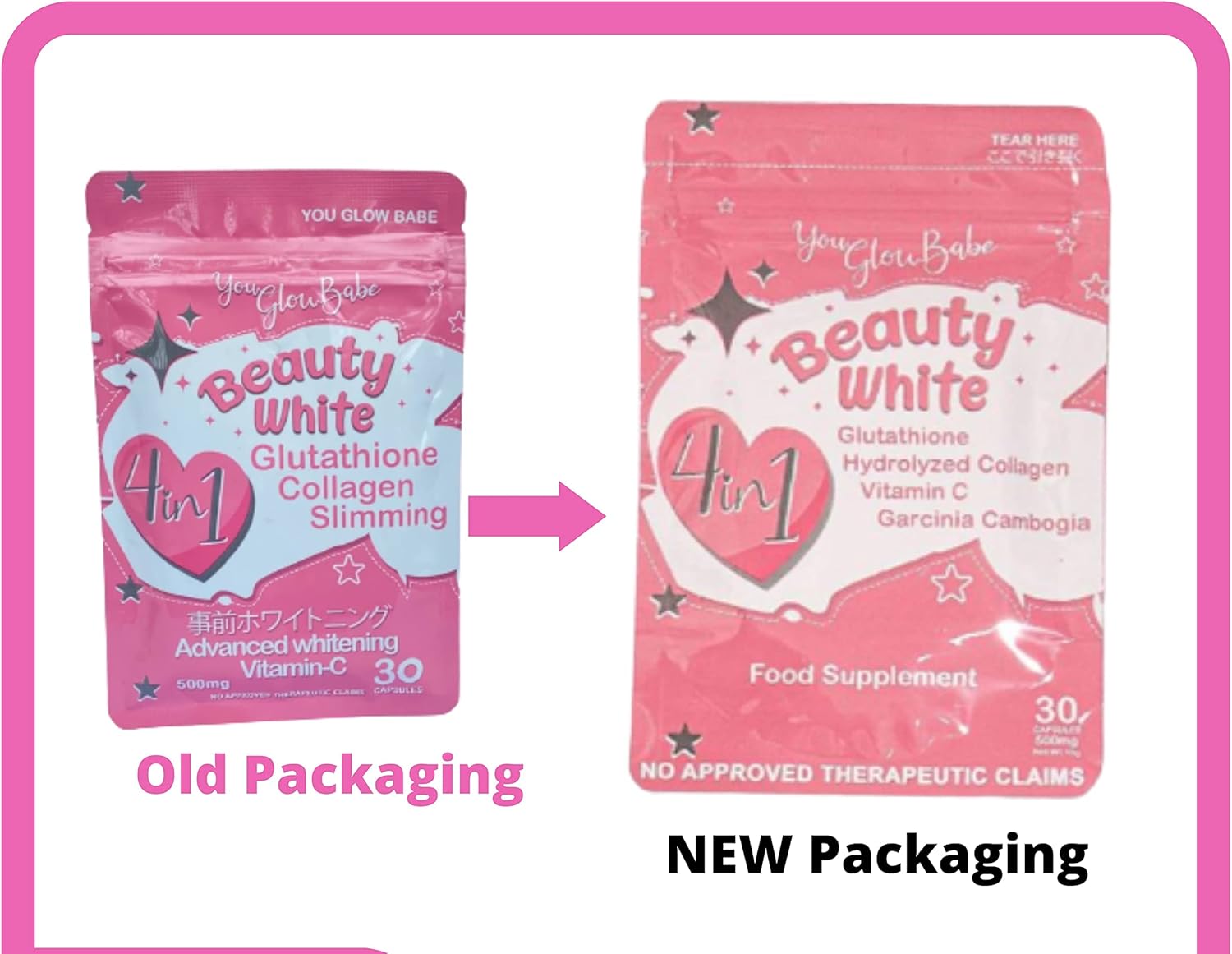 4 in 1 Glutathione Food Supplement for Radiant Skin, 30 Day Supply (Pack of 2)