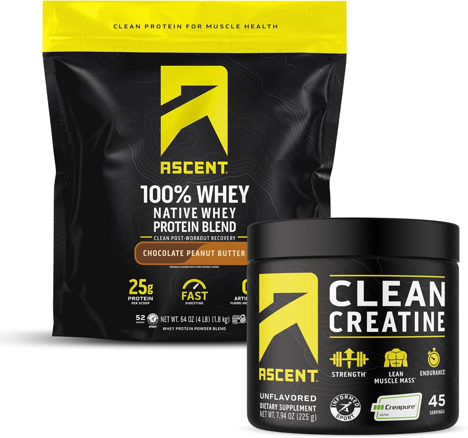 4 lb Chocolate Peanut Butter Whey Protein Powder + 45 Servings Creatine Monohydrate Powder Kit