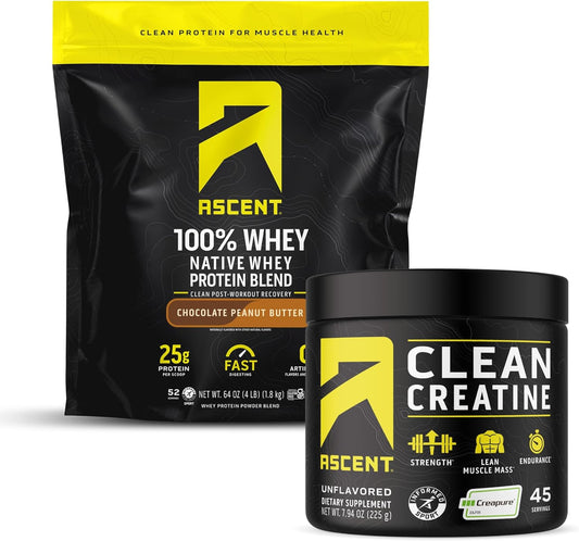 4 lb Chocolate Peanut Butter Whey Protein Powder + 45 Servings Creatine Monohydrate Powder Kit
