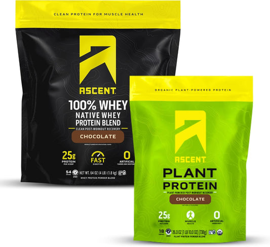 4 lb Chocolate Whey Protein Powder with 18 Servings of Plant Protein - Ascent Brand