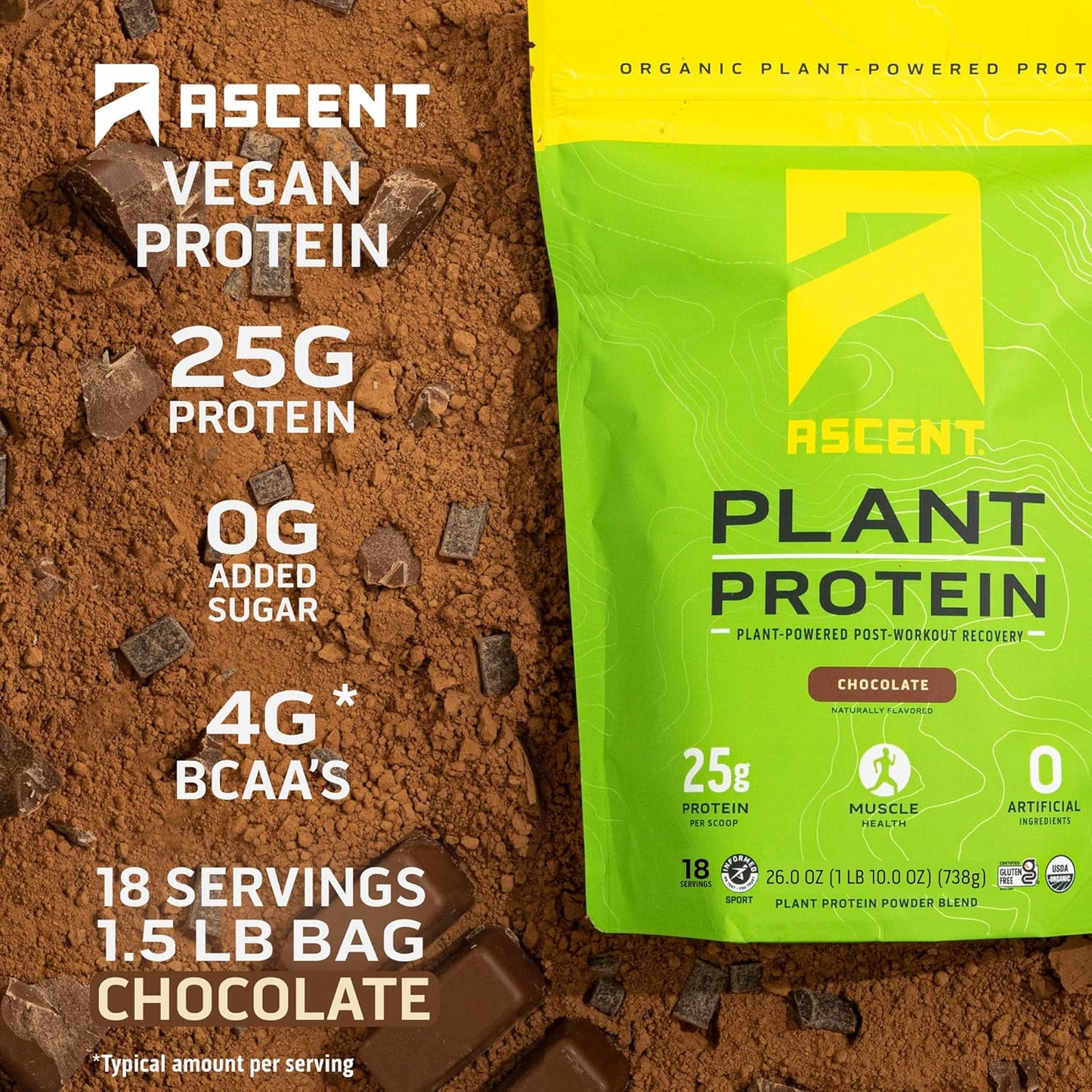 4 lb Chocolate Whey Protein Powder with 18 Servings of Plant Protein - Ascent Brand