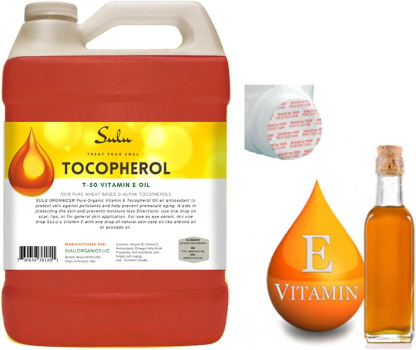 4 lbs Sulu Organics Soy-Free T-50 Tocopherols Vitamin E Oil - 100% Pure & Natural