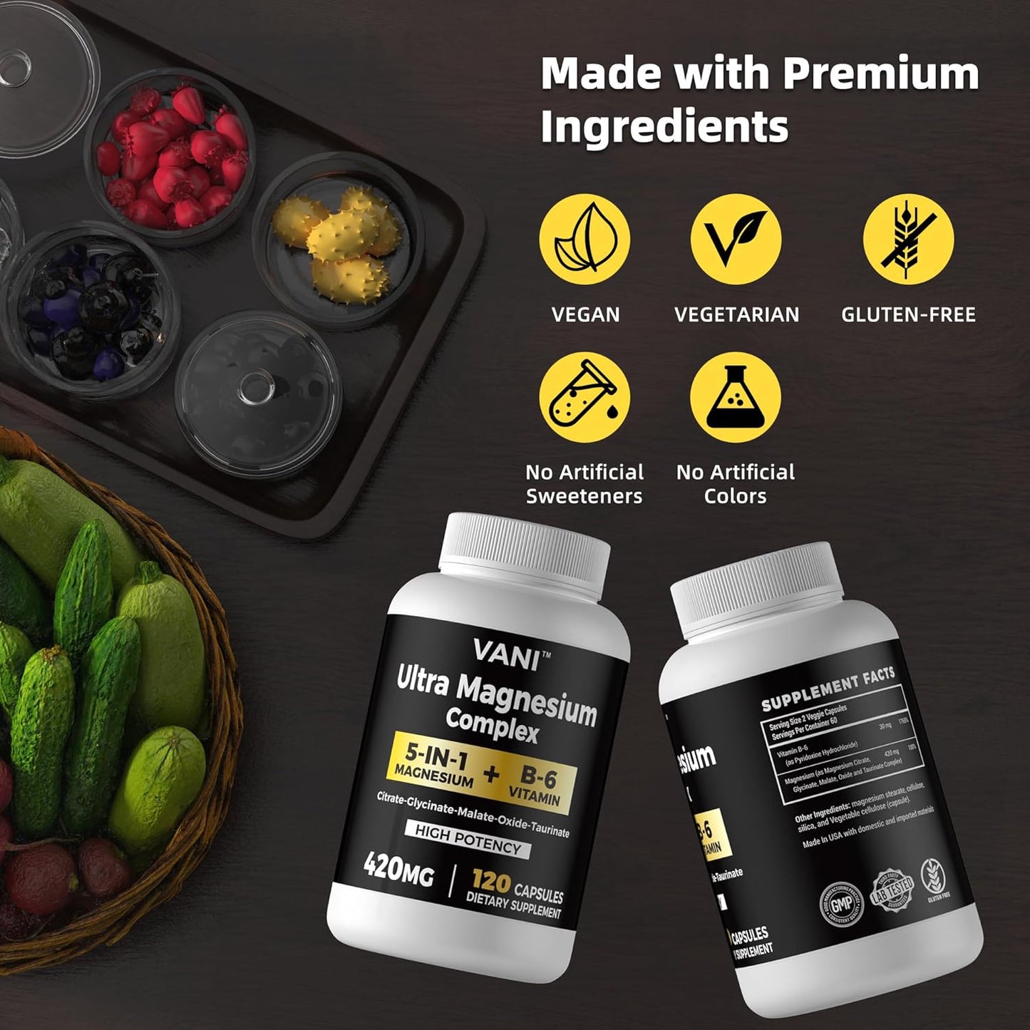 4 Month Supply VANI Magnesium Complex 5-in-1 with B6 Vitamin - 420 mg, High Absorption - 120 Capsules
