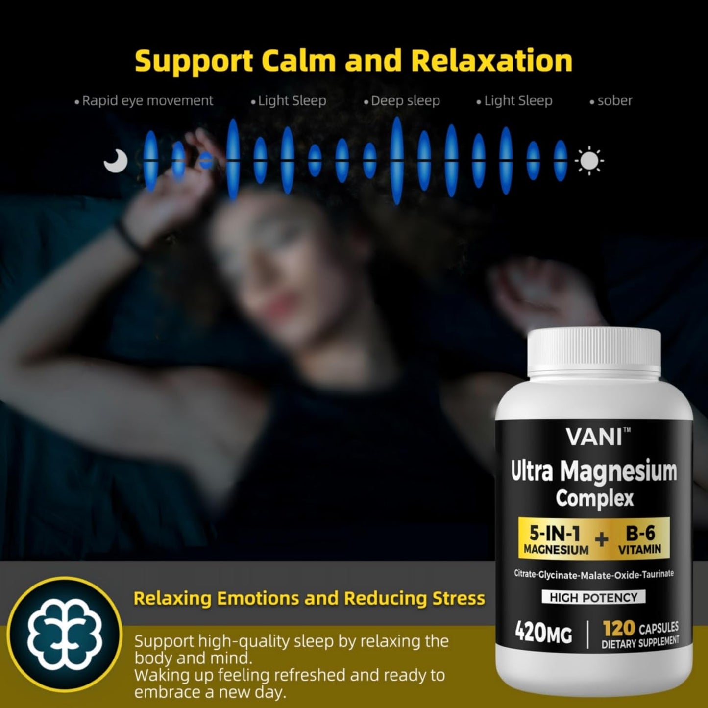 4 Month Supply VANI Magnesium Complex 5-in-1 with B6 Vitamin - 420 mg, High Absorption - 120 Capsules