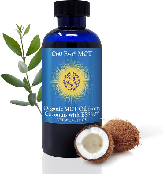 4 oz C60 Evo MCT Oil with C60 ESS60, Immune Support, Antioxidants, Joint Flexibility, Energy Boost - Coconut-based Sleep Aid Supplement