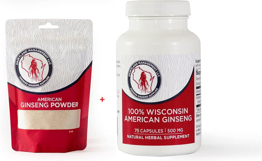4 oz Dairyland Management LLC American Ginseng Powder and 75 ct Capsules - Wisconsin Ginseng from Farmer to Consumer