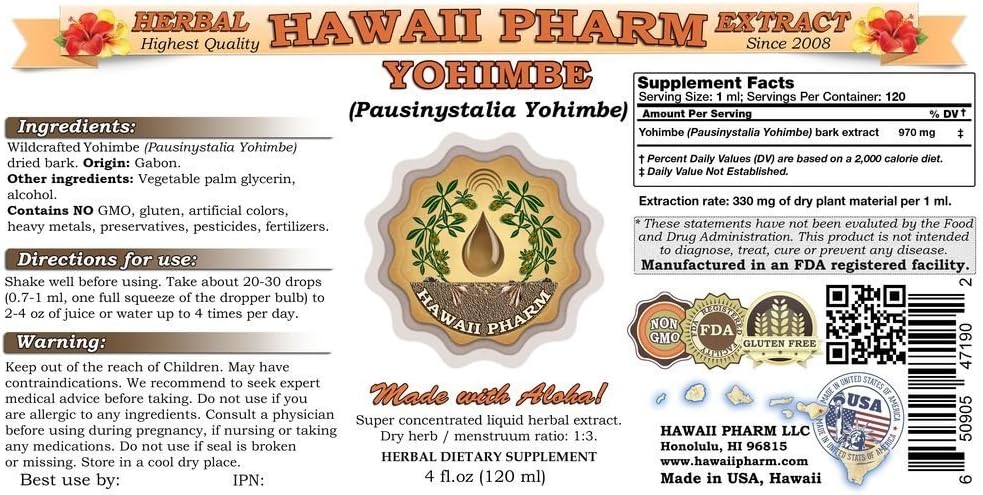 4 oz Hawaii Pharm Yohimbe Liquid Extract - Premium Yohimbe Tincture
