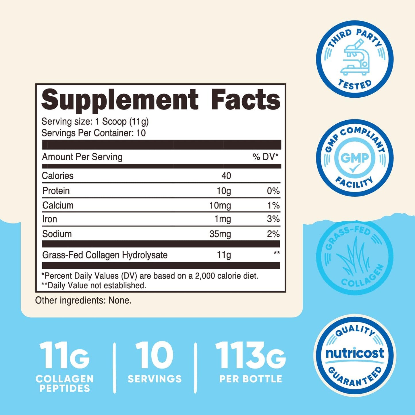 4 oz Nutricost Grass-Fed Collagen Powder, Unflavored - Type I & III Collagen - Gluten-Free, Non-GMO