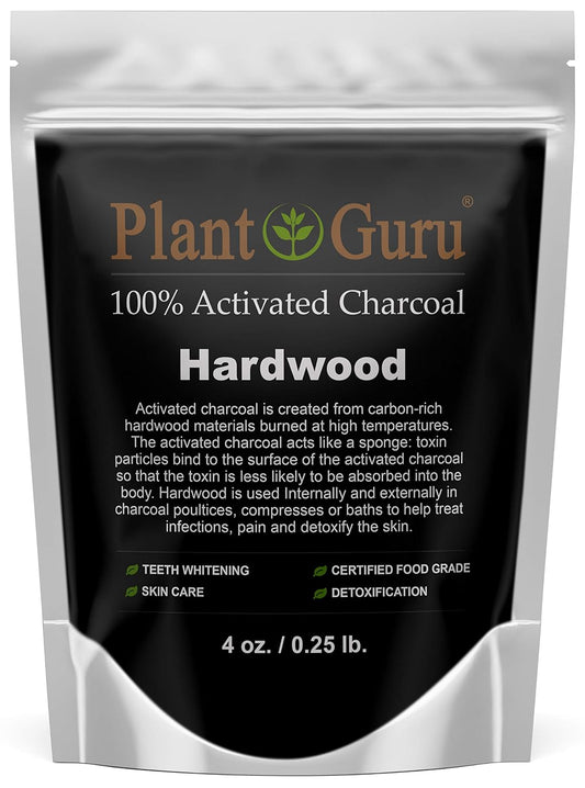 4 oz. Plant Guru Activated Charcoal Powder - Food Grade Kosher Non-GMO for Teeth Whitening, Facial Masks, and Soap Making - Promotes Natural Detox & Digestion