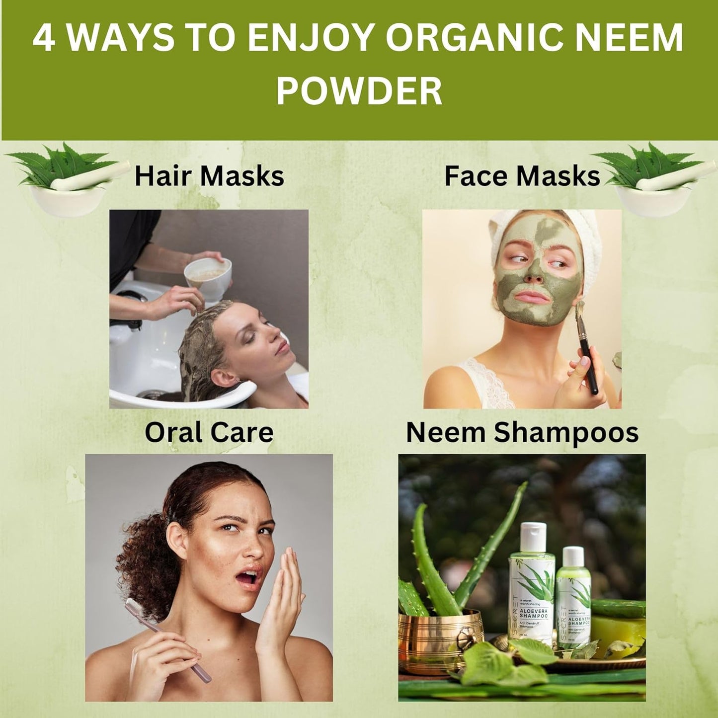 4 oz. Spicy Organic Neem Powder - USDA Certified, Non-GMO, Fresh Dried Leaves - Hair, Skin, Overall Wellbeing