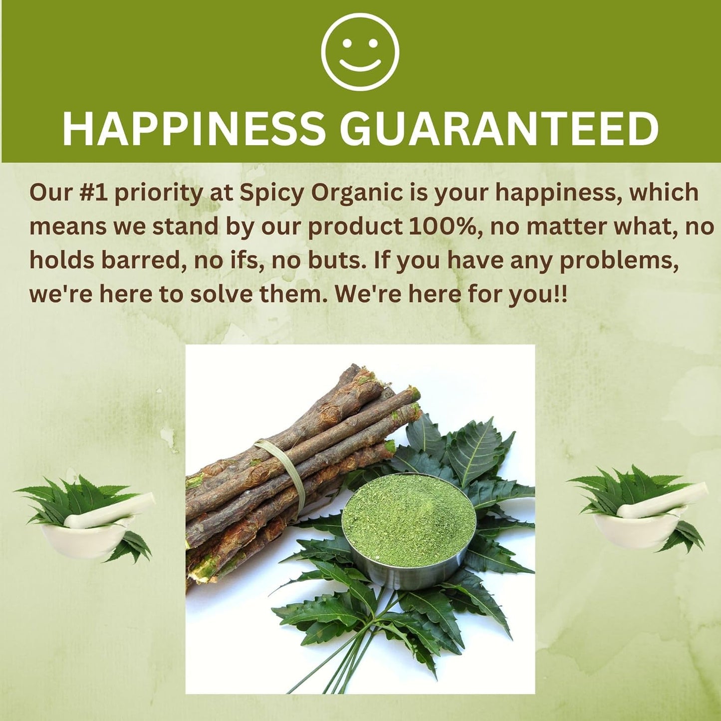 4 oz. Spicy Organic Neem Powder - USDA Certified, Non-GMO, Fresh Dried Leaves - Hair, Skin, Overall Wellbeing