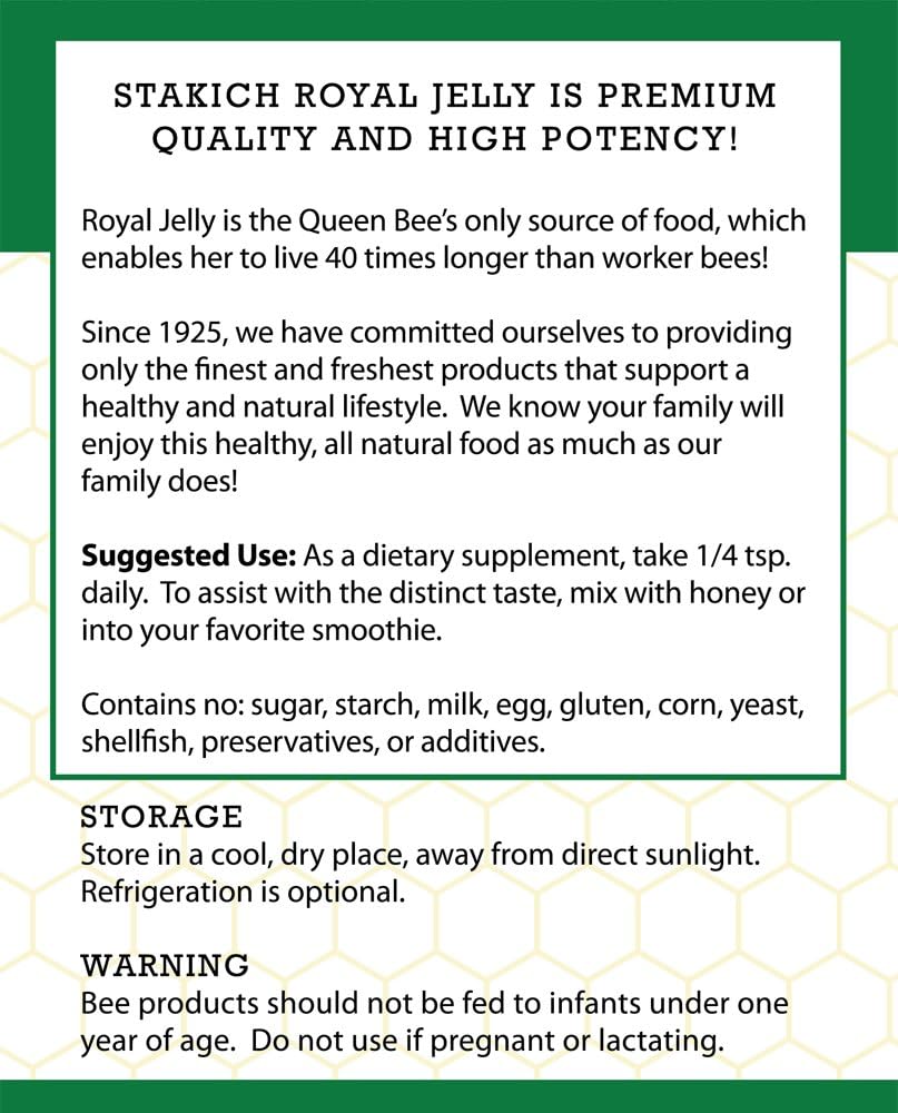 4 oz Stakich Royal Jelly Powder - 3X Concentrate, Freeze Dried, Pure & Natural