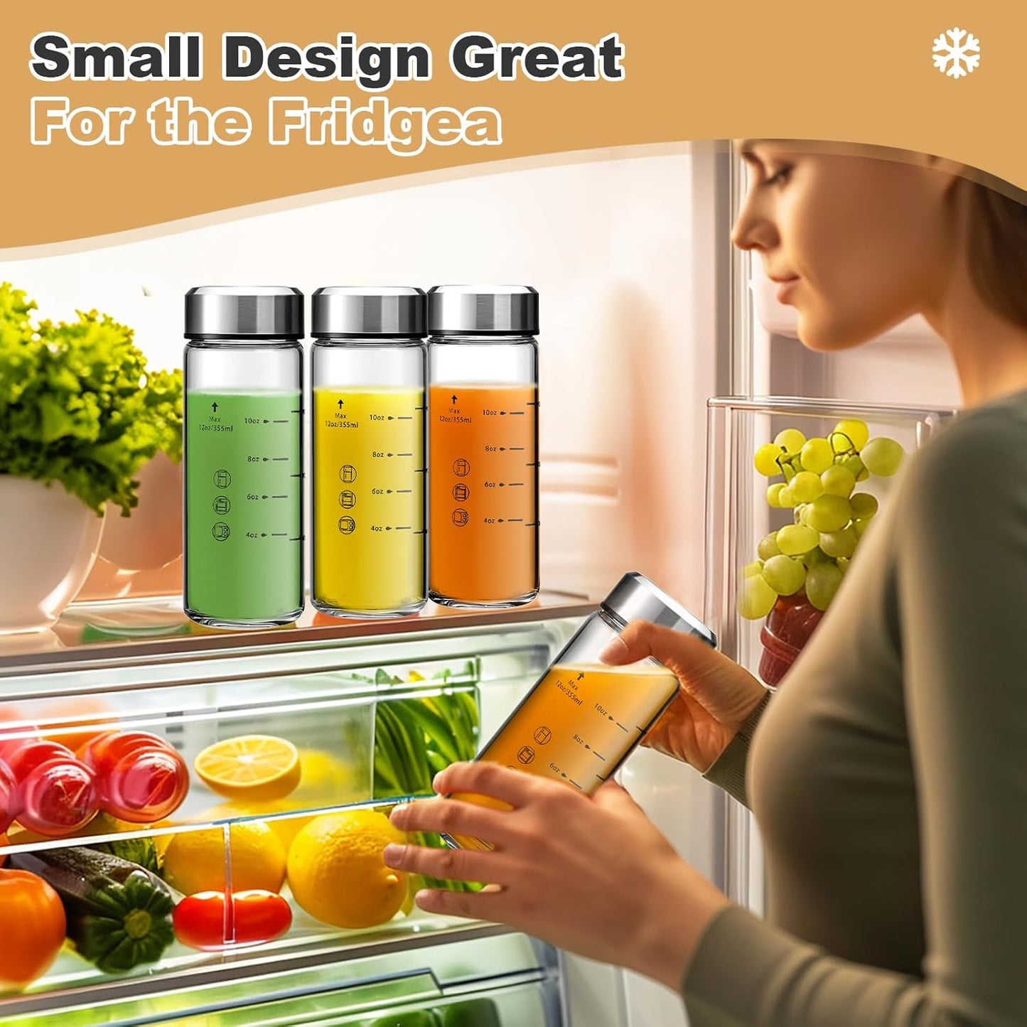 4 Pack 12oz Wide Mouth Glass Juice Bottles with Lids - Perfect for Juicing, Smoothies, Infused Water - BPA Free, Leakproof, Reusable - Borosilicate Glass