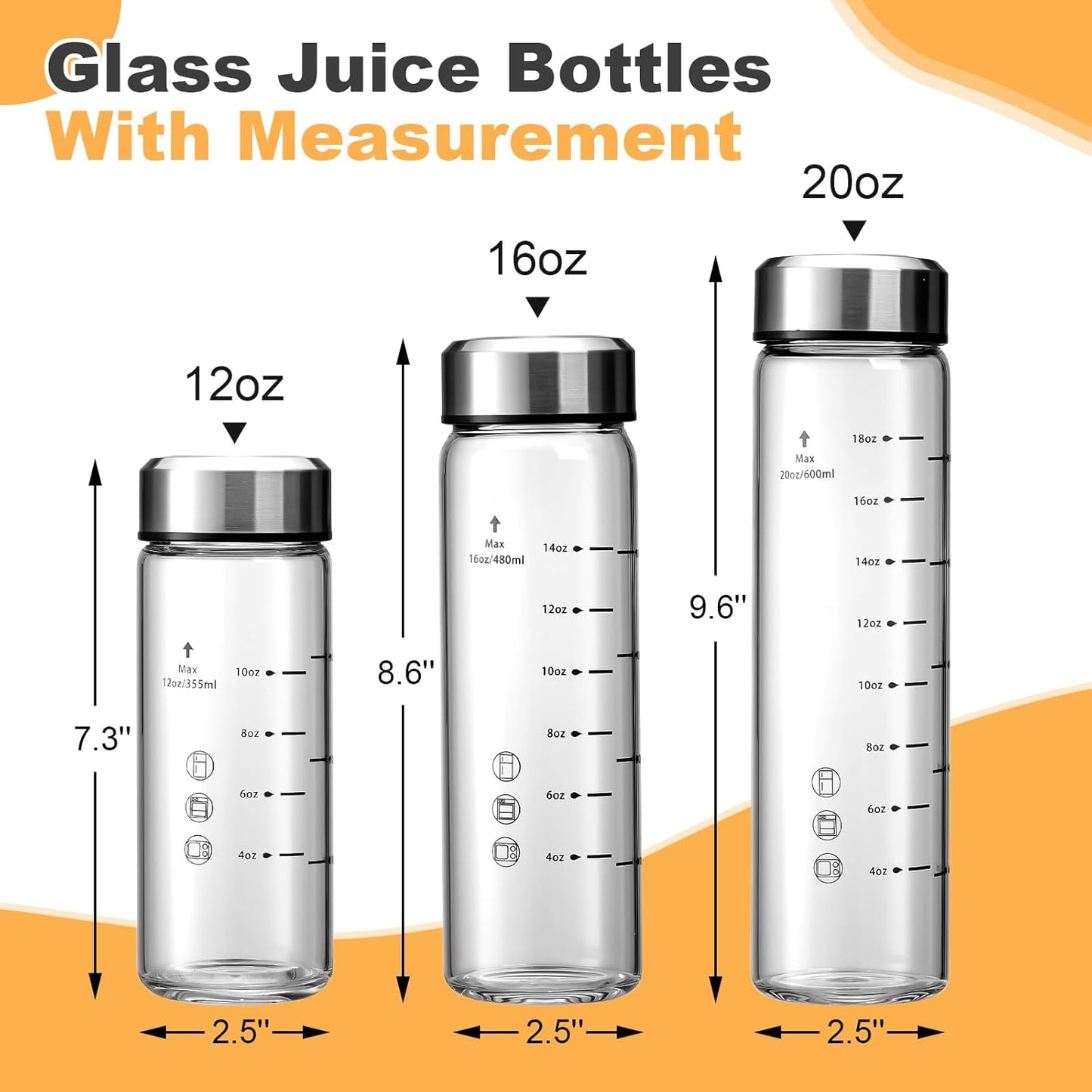 4 Pack 12oz Wide Mouth Glass Juice Bottles with Lids - Perfect for Juicing, Smoothies, Infused Water - BPA Free, Leakproof, Reusable - Borosilicate Glass