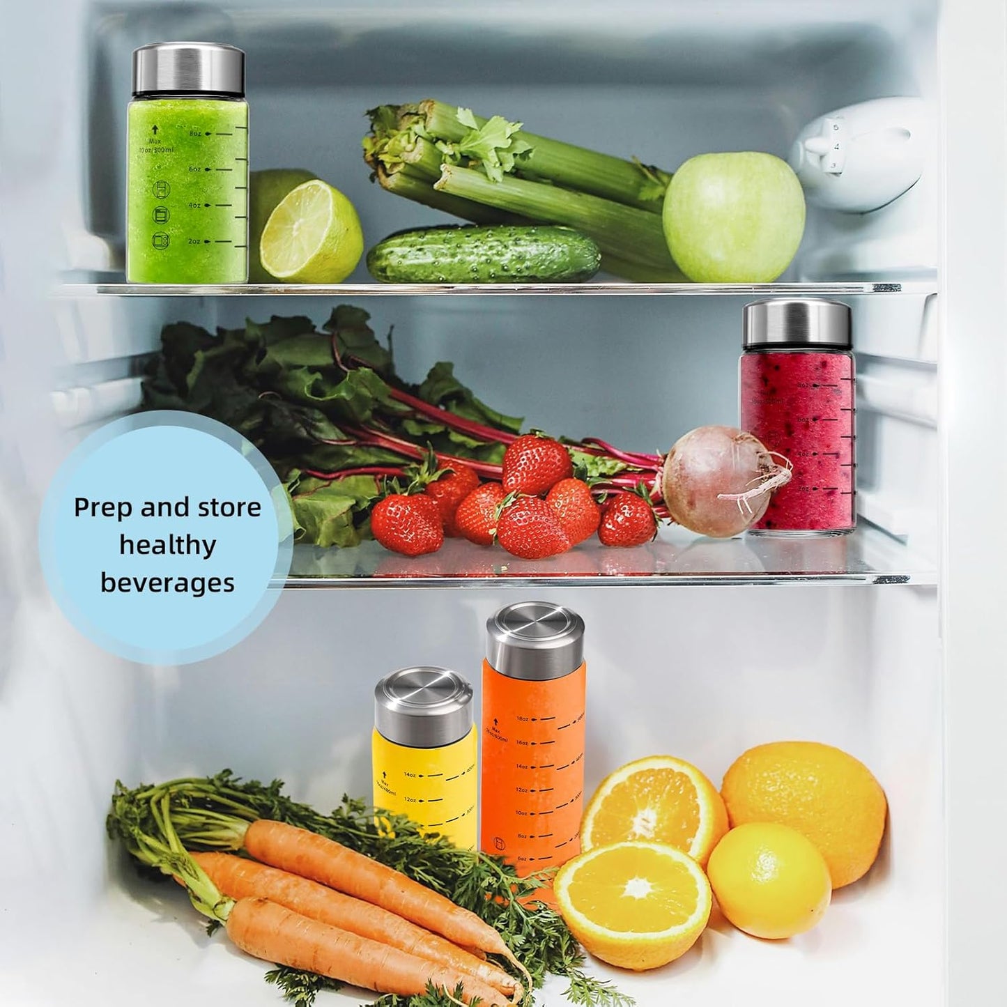 4 Pack 16 oz Glass Juice Bottles with Wide Mouth and Stainless Steel Lids - Leakproof, Reusable, BPA Free - Ideal for Juicing, Smoothies, Infused Water, Beverage Storage
