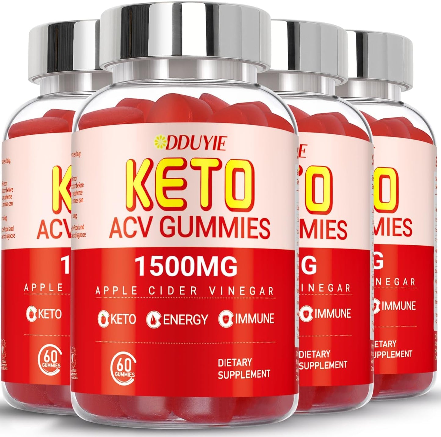4 Pack Keto ACV Gummies 1500MG with Pomegranate Beet Juice Powder, B12 - Vegan, Non GMO - 240 Gummies