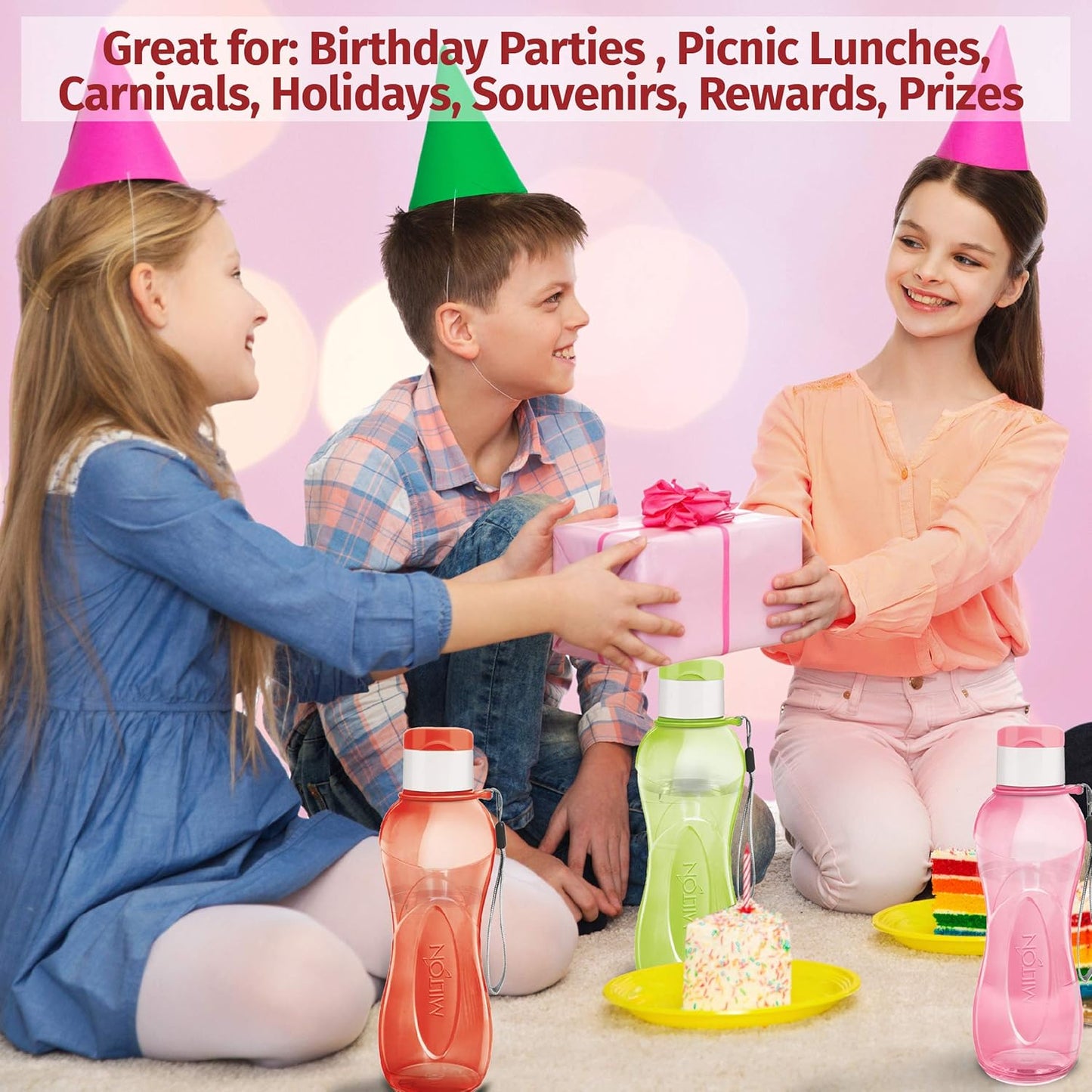 4-Pack MILTON Kids Sports Water Bottles - Reusable, Leakproof, BPA-Free, 25 Oz Wide Mouth Bottles with Handle Strap for Cycling, Camping, Hiking, Gym, Yoga