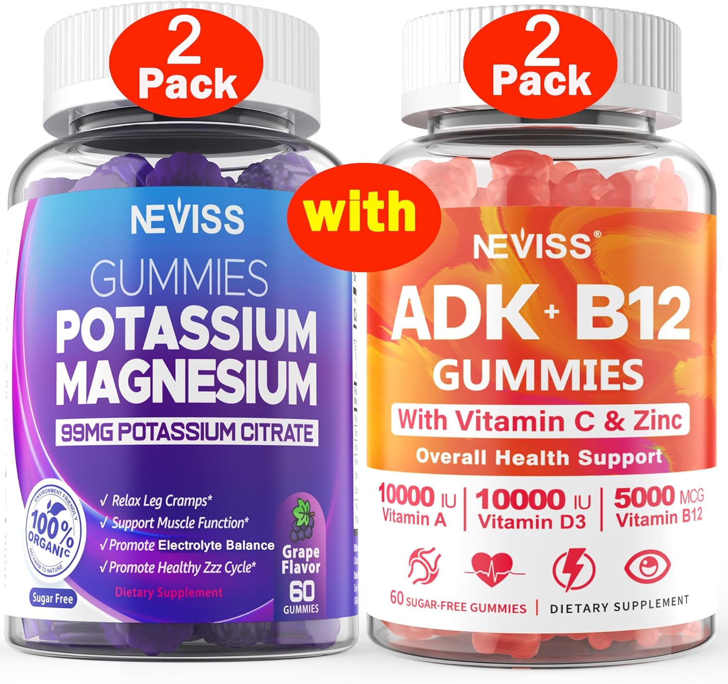4-Pack Multivitamin Gummies with Potassium, Magnesium, Vitamin ADK, and B12