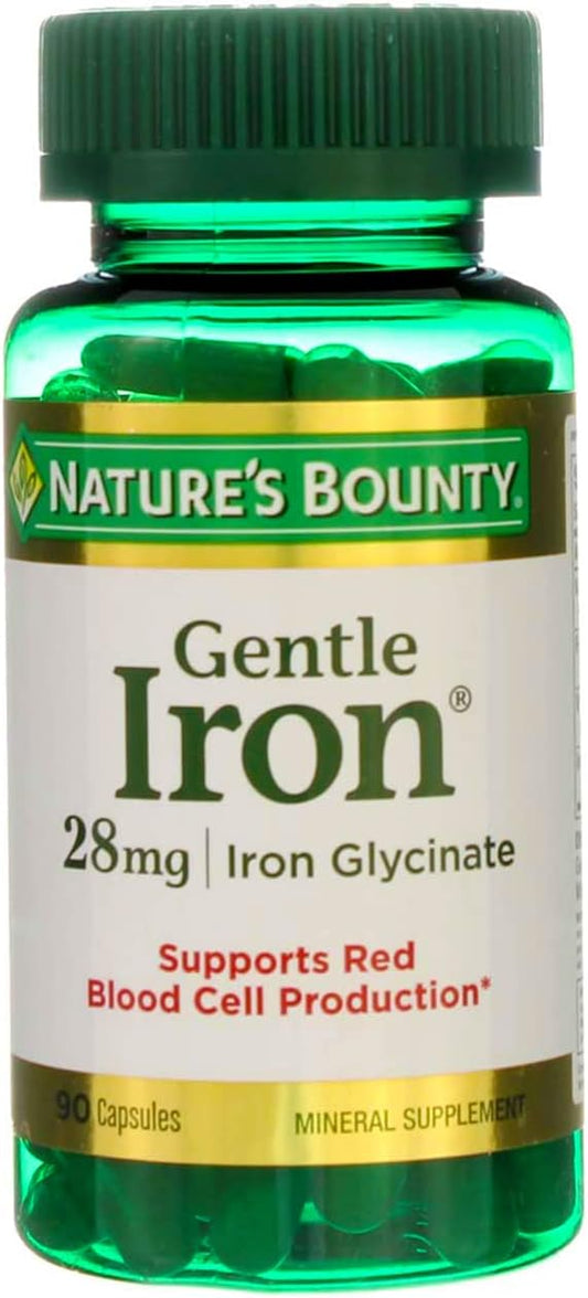 4 Pack Nature's Bounty Gentle Iron 28mg 90 Capsules - Iron Supplement for Gentle Daily Iron Uptake