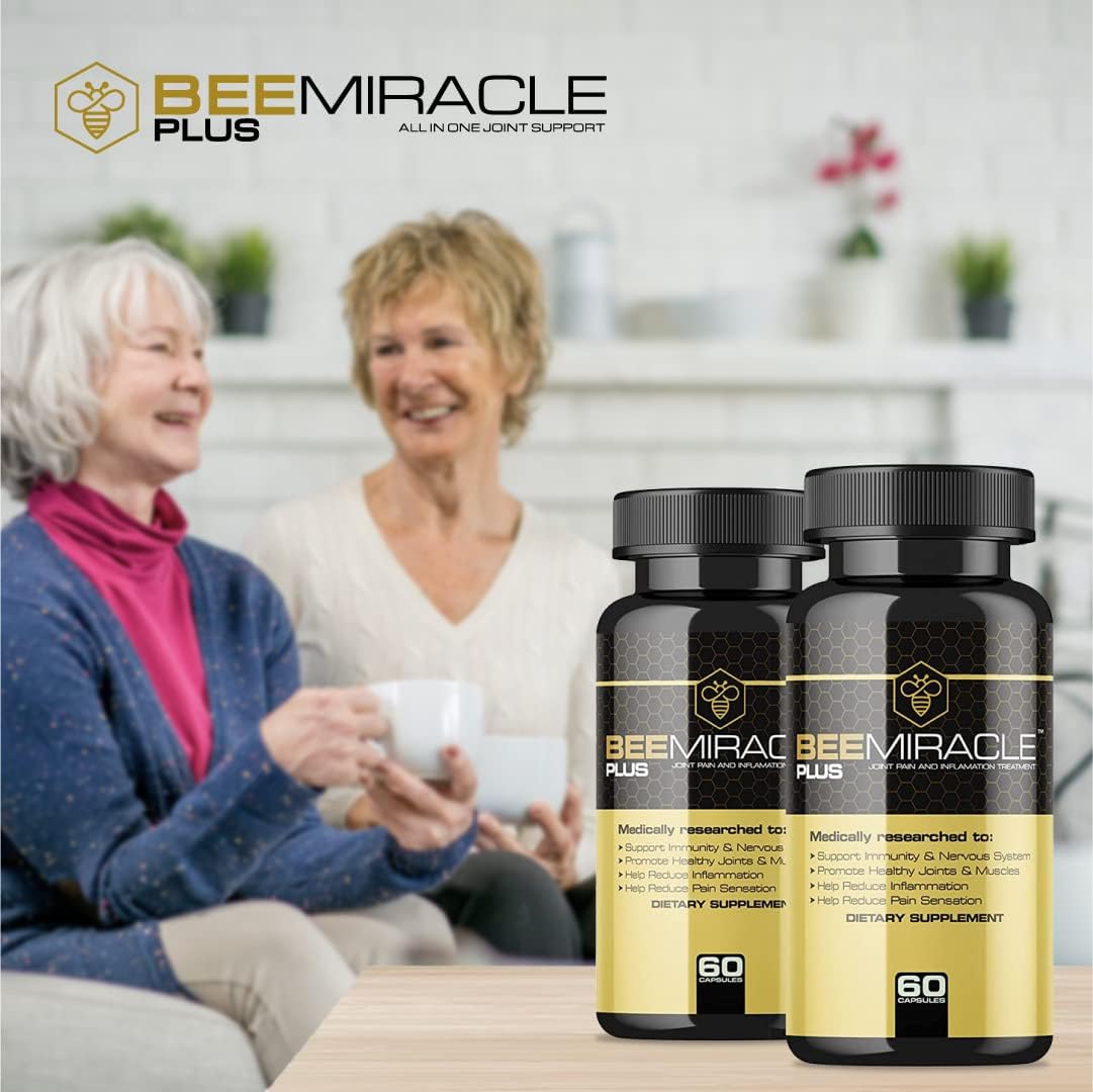 4 Pack of BEE MIRACLE PLUS Glucosamine and Apitoxin Supplement for Joint and Muscle Support with 60 Capsules