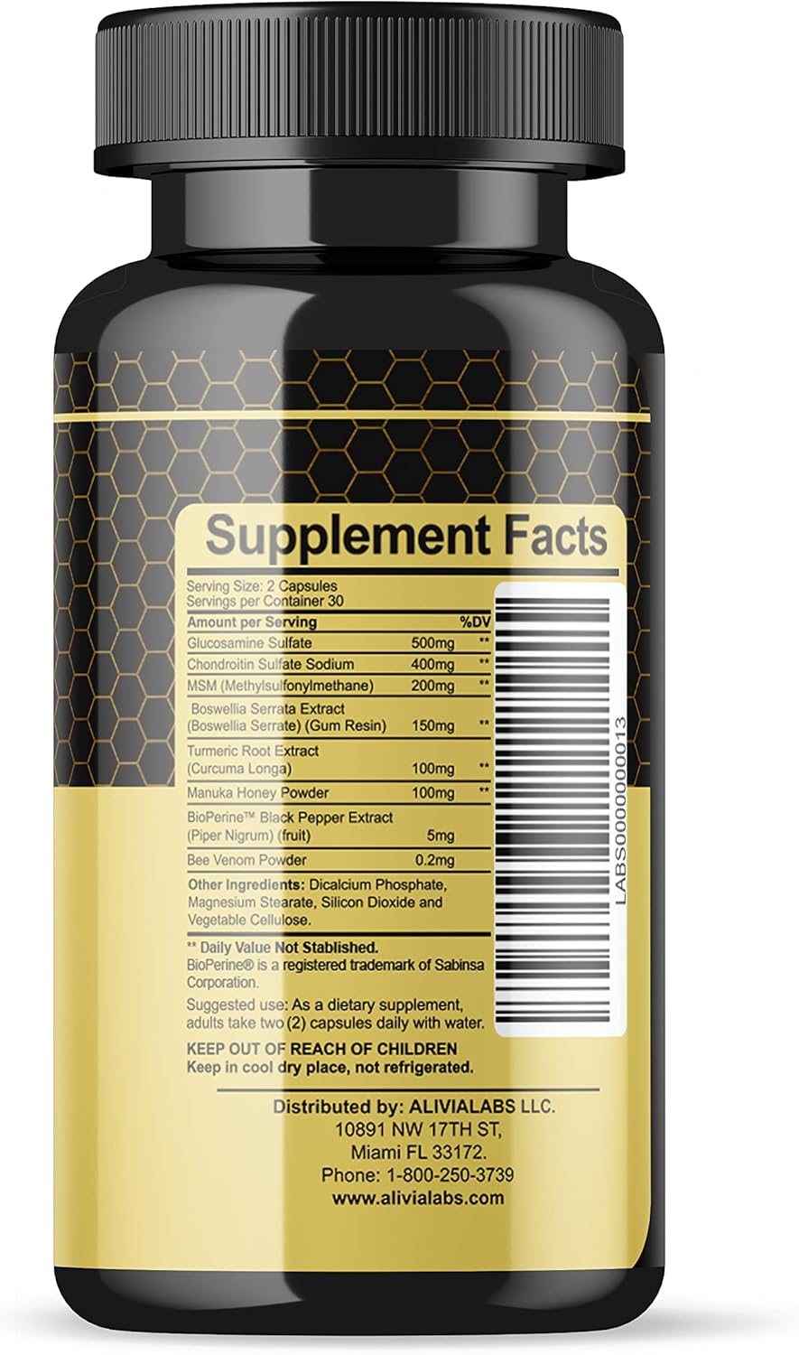 4 Pack of BEE MIRACLE PLUS Glucosamine and Apitoxin Supplement for Joint and Muscle Support with 60 Capsules
