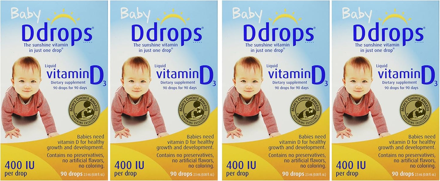 4 Pack of Ddrops Baby 400 IU Vitamin D3 90 Drops 0.08 fl oz