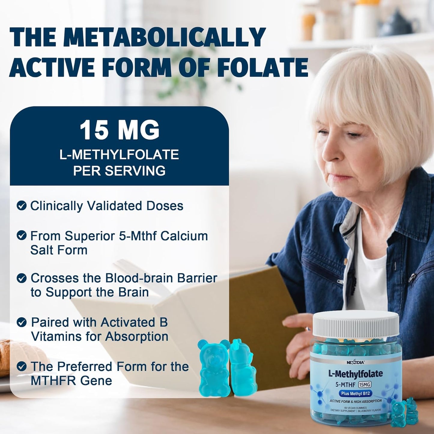 4 Pack of Nextdia Magnesium Glycinate + L-MethylFolate 15mg & Methyl B12 Gummies