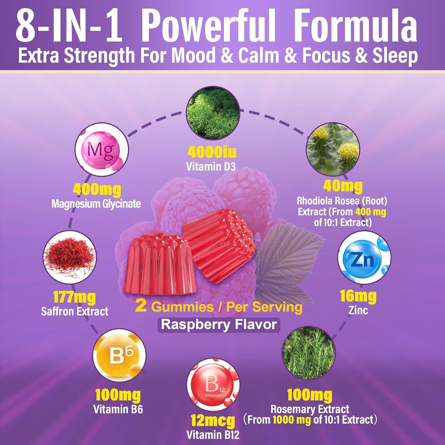 4-Pack Saffron and Vegan Vitamin D3 K2 Gummies with Whole Food Blend