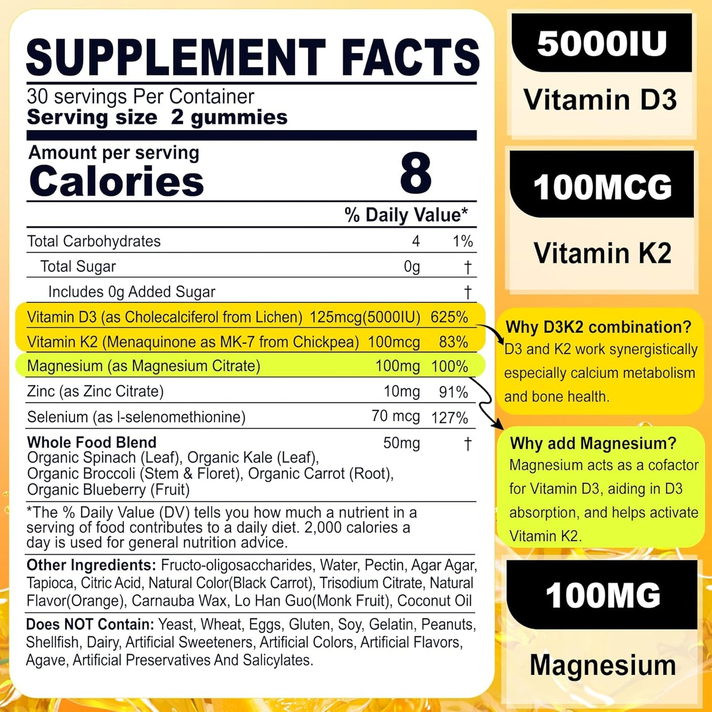 4-Pack Saffron and Vegan Vitamin D3 K2 Gummies with Whole Food Blend
