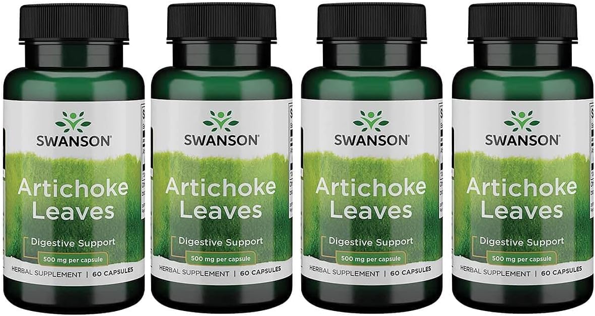 4-Pack Swanson Artichoke Leaf Extract (Cynara Scolymus) 500mg 60 Capsules - Natural Digestive Support Supplement