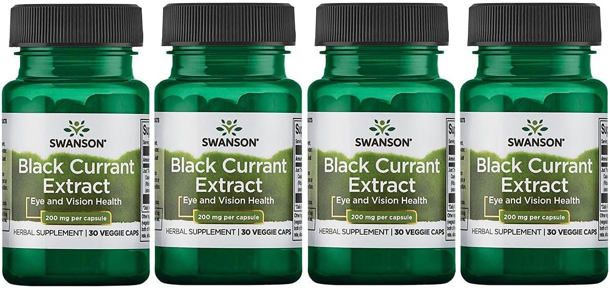 4 Pack Swanson Black Currant Extract 200 mg 30 Veg Capsules - Antioxidant-Rich Supplement for Overall Health and Wellbeing