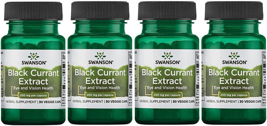 4 Pack Swanson Black Currant Extract 200 mg 30 Veg Capsules - Antioxidant-Rich Supplement for Overall Health and Wellbeing