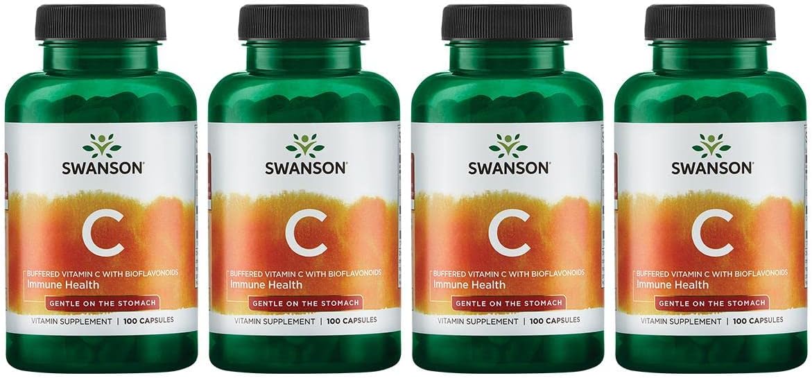 4 Pack Swanson Buffered Vitamin C with Bioflavonoids 500mg - 100 Capsules