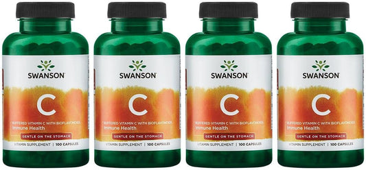4 Pack Swanson Buffered Vitamin C with Bioflavonoids 500mg - 100 Capsules