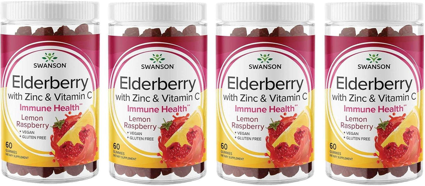 4 Pack Swanson Elderberry Gummies with Zinc and Vitamin C - 60 Gummies - Immune Support Supplement for Healthy Immune System