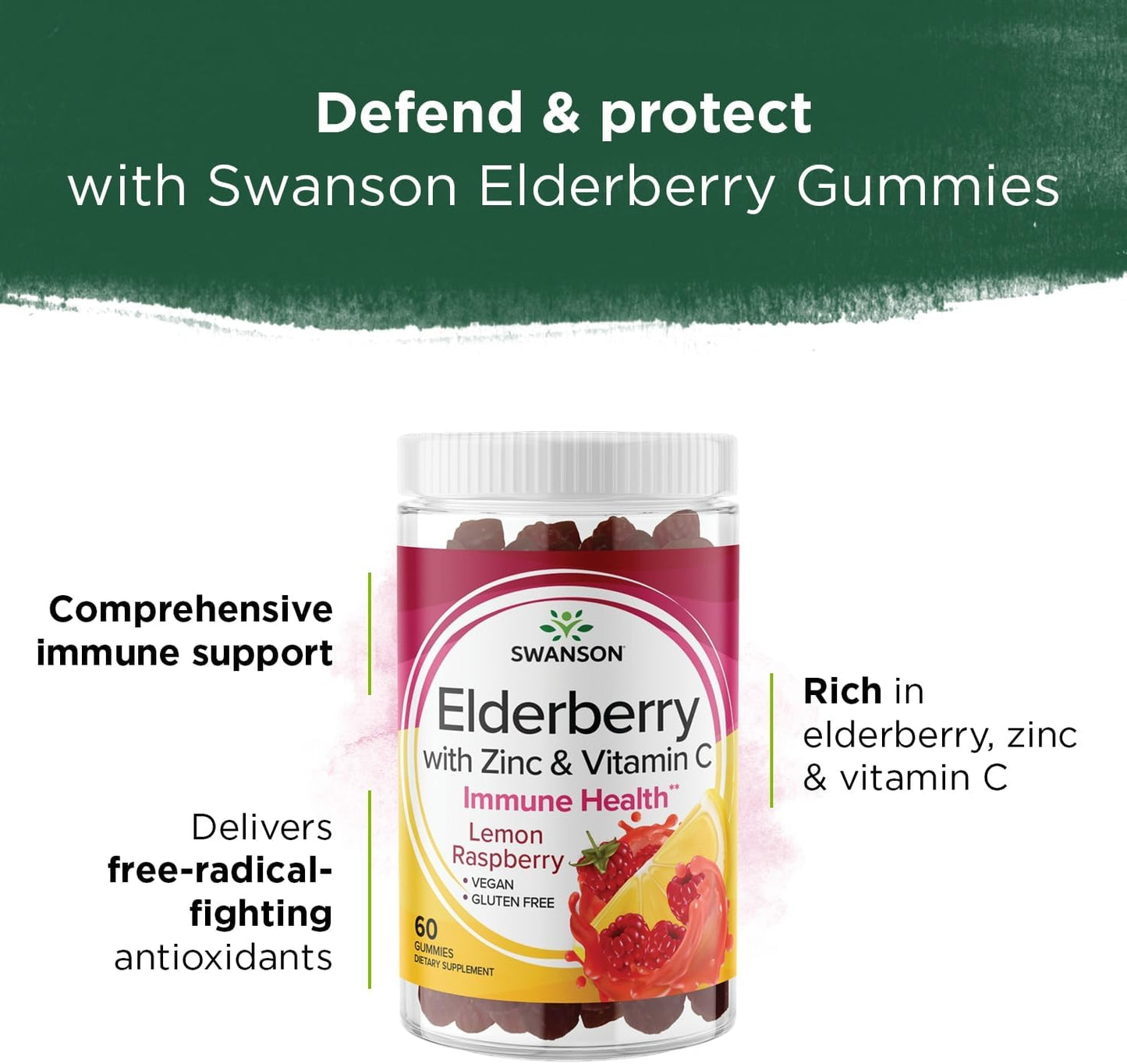 4 Pack Swanson Elderberry Gummies with Zinc and Vitamin C - 60 Gummies - Immune Support Supplement for Healthy Immune System