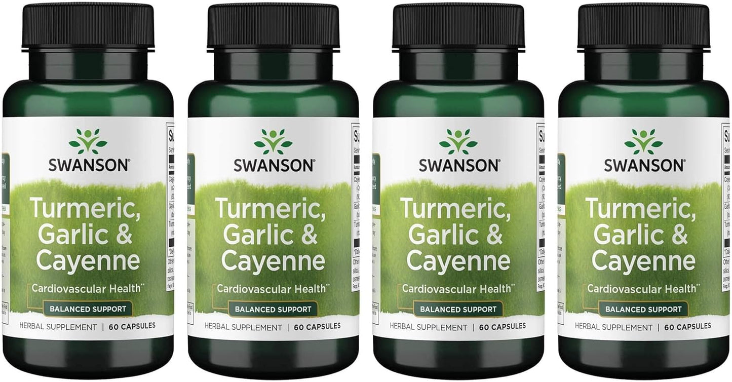4-Pack Swanson Full Spectrum Turmeric, Garlic, and Cayenne Capsules - 60 Count
