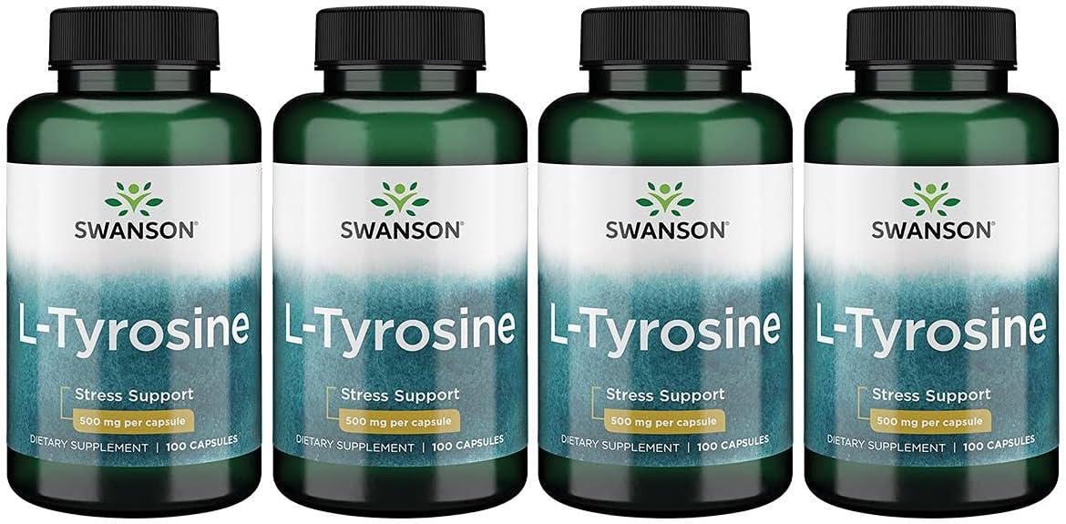 4 Pack Swanson L-Tyrosine Capsules - Amino Acid Supplement for Stress Support, Cognitive Function, and Overall Brain Health - BoostGo Australia