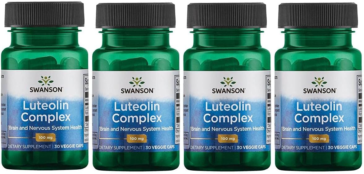 4 Pack Swanson Luteolin Complex with Rutin - Natural Brain Support Supplement for Memory, Mood, and Cognitive Health - Promotes Nervous System Maintenance - 30 Veggie Capsules