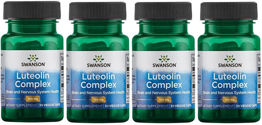 4 Pack Swanson Luteolin Complex with Rutin - Natural Brain Support Supplement for Memory, Mood, and Cognitive Health - Promotes Nervous System Maintenance - 30 Veggie Capsules