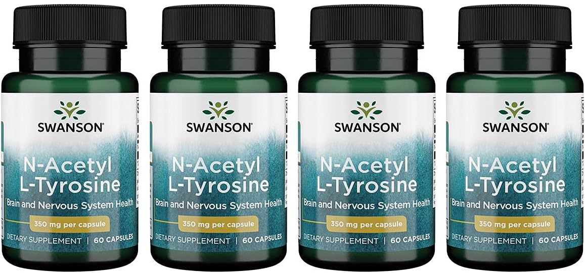 4 Pack Swanson N-Acetyl L-Tyrosine Capsules - Amino Acid Supplement for Brain & Nervous System Health - Mood & Cognitive Support
