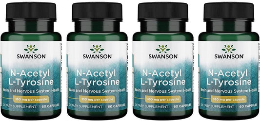 4 Pack Swanson N-Acetyl L-Tyrosine Capsules - Amino Acid Supplement for Brain & Nervous System Health - Mood & Cognitive Support