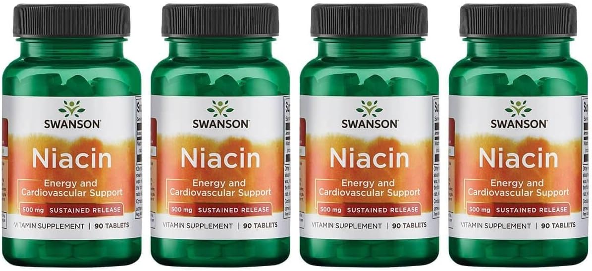 4-Pack Swanson Sustained Release Niacin 500mg Tablets - 90 Count