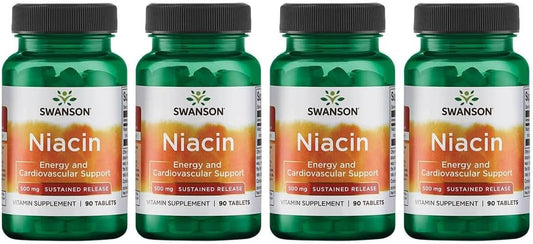 4-Pack Swanson Sustained Release Niacin 500mg Tablets - 90 Count
