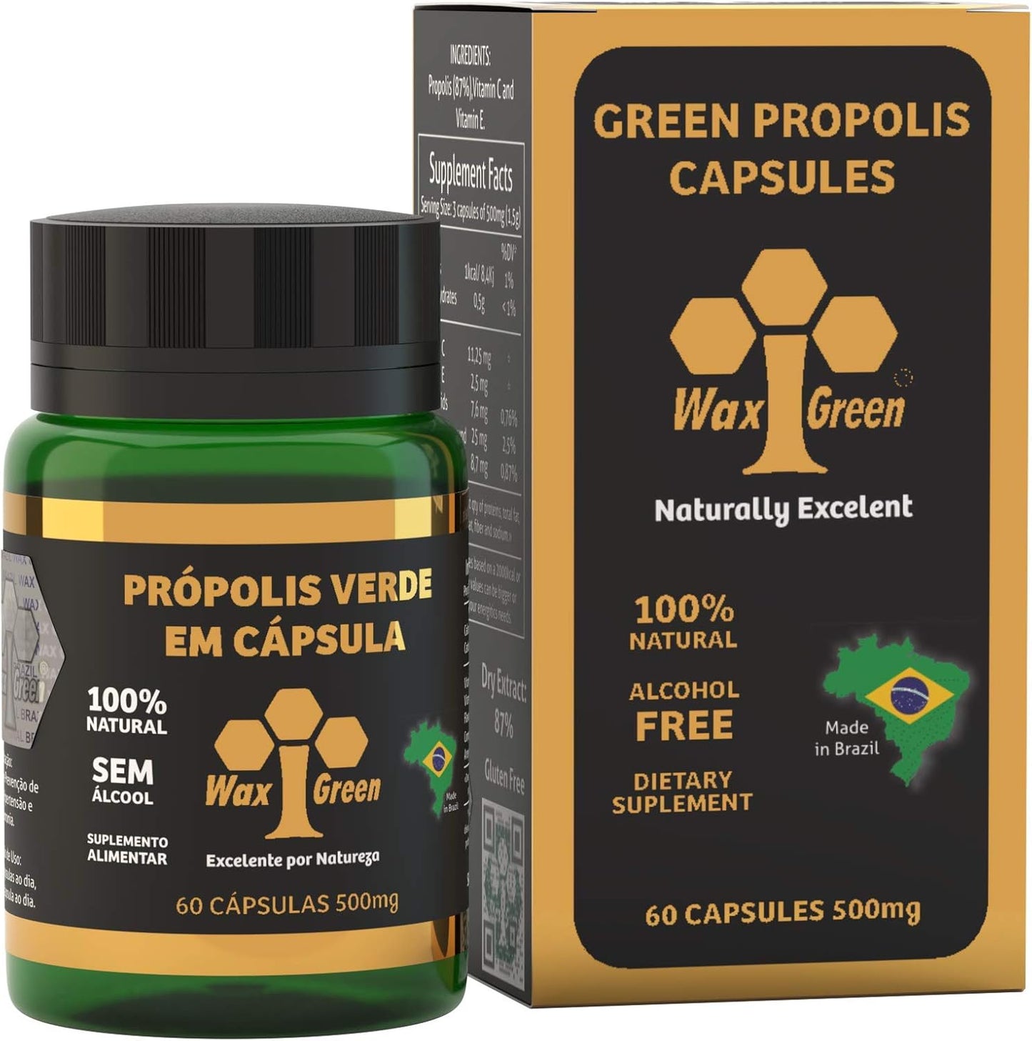 4 Packs of Wax Green Bee Propolis 500mg (240 Capsules) from Brazil