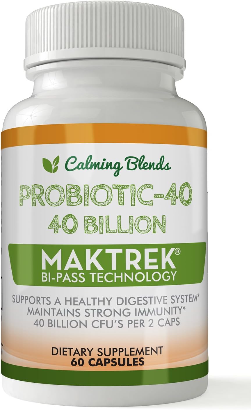 40 Billion CFU Calming Blends Probiotic with Bi-Pass Delivery System - 60 Vegetable Capsules, Shelf Stable