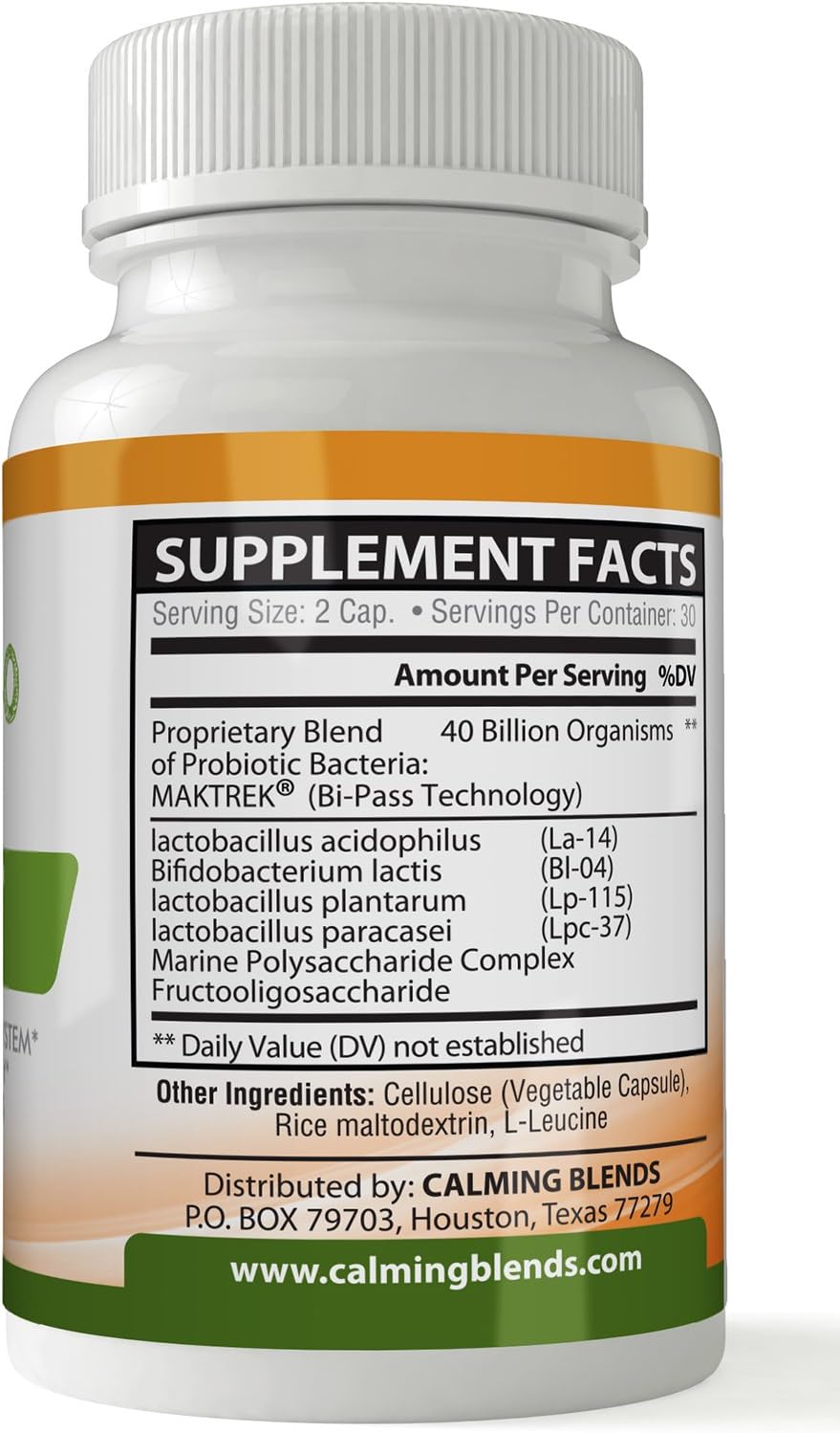 40 Billion CFU Calming Blends Probiotic with Bi-Pass Delivery System - 60 Vegetable Capsules, Shelf Stable