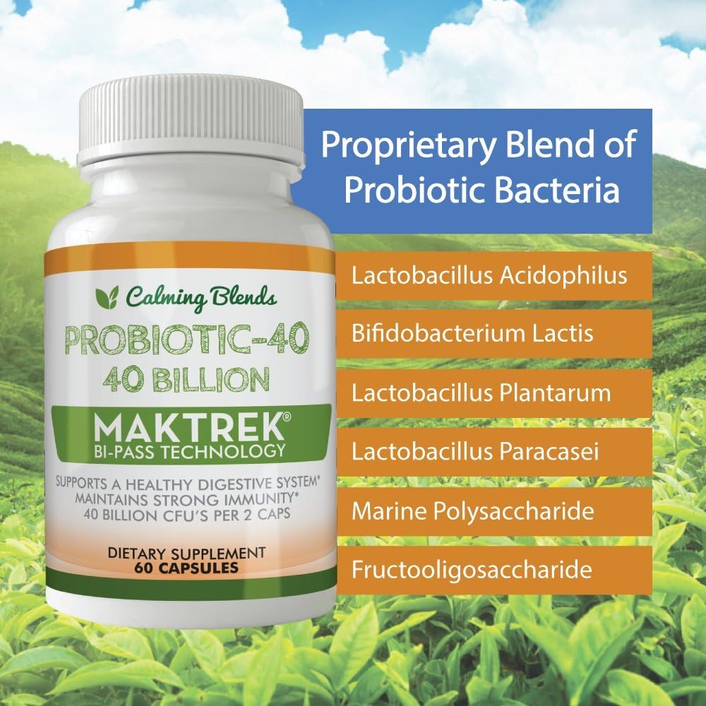40 Billion CFU Calming Blends Probiotic with Bi-Pass Delivery System - 60 Vegetable Capsules, Shelf Stable